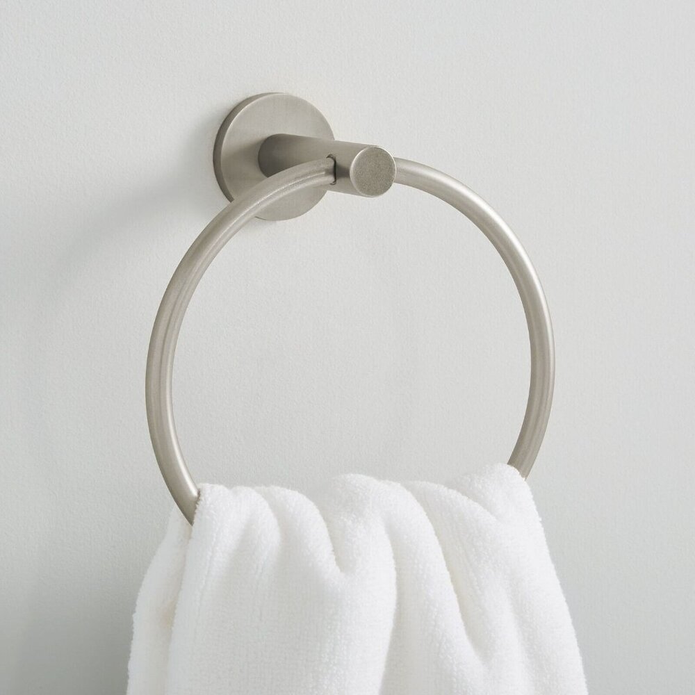 WEST ELM Modern Overhang Bathroom Towel Ring Hardware - Brushed Nickel